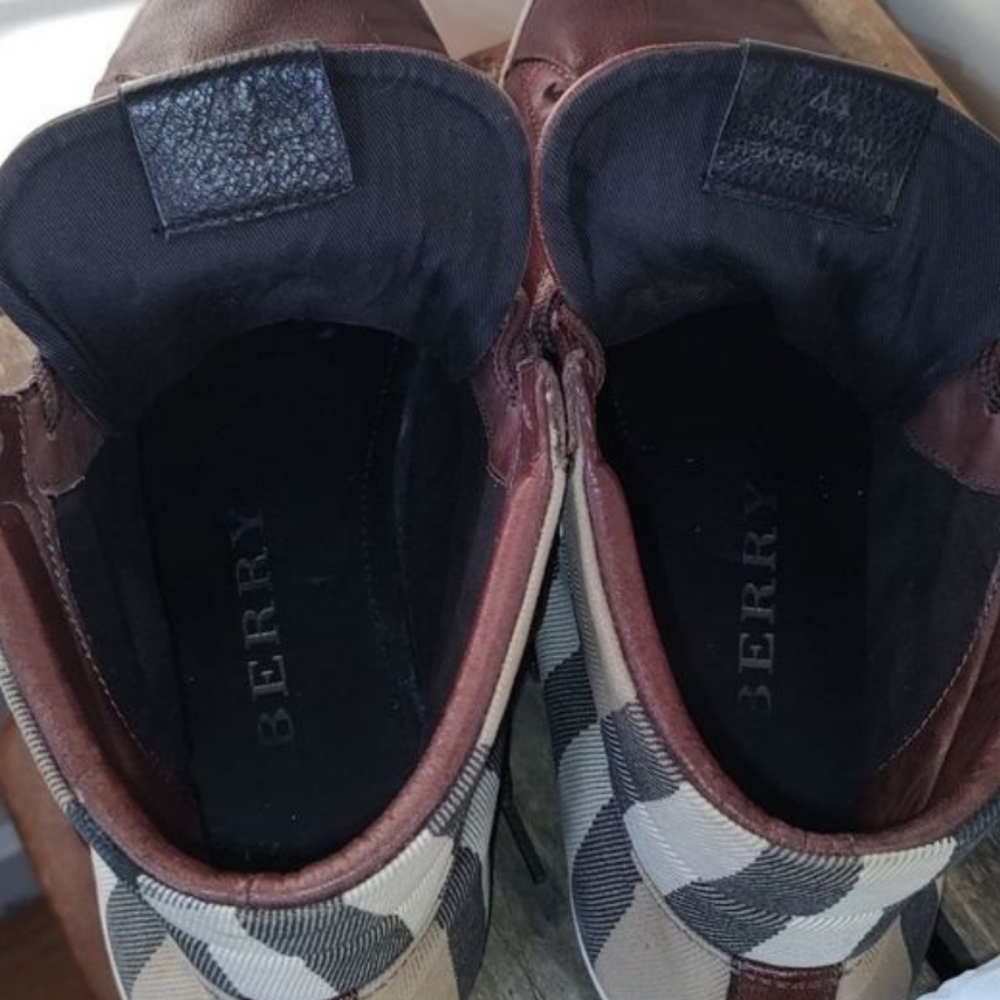 SOLD Burberry Leather & Check Canvas High Top Men's Sneakers Size 44 / US 11 - Picture 11 of 12